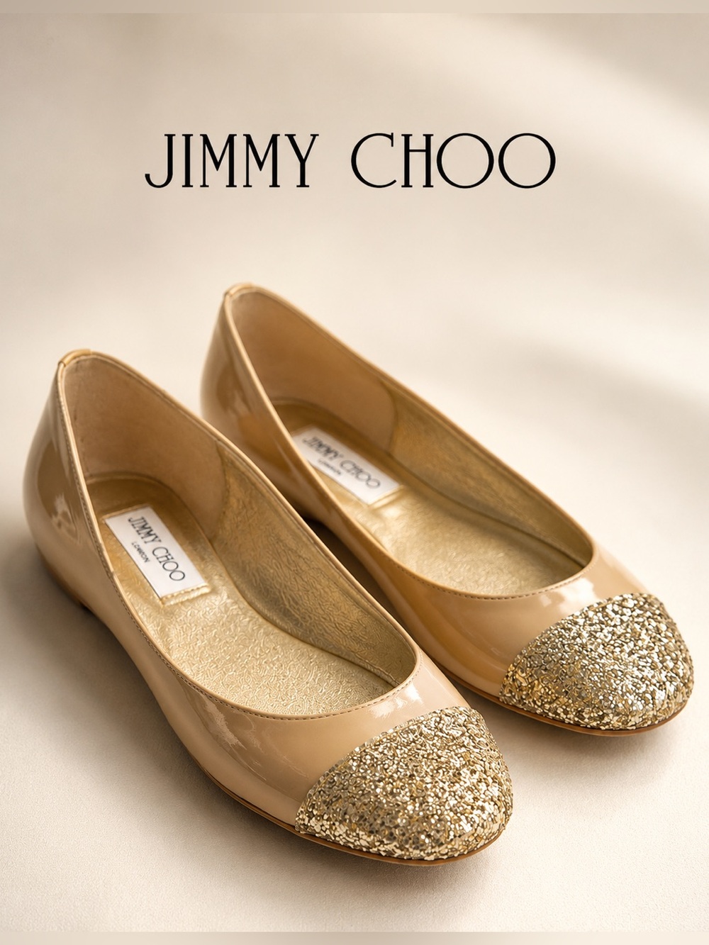 Jimmy Choo Romy Glitter Cap-Toe Patent Leather Ballet Flats